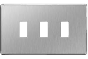 BRITISH GENERAL BG Nexus Grid Front Plate Screwless Flat Plate 3 Gang Brushed Steel