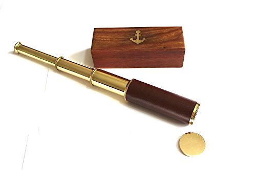 Brass Pocket Spyglass Telescope - Solid Brass Ship Telescope - 15 inch - With Storage Wooden Box by casanova nauticals