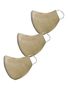 JBN Creation Kids Unisex 3 -Ply Solid Reusable Anti-Pollution Comfortable Half Face, Ear Loop Cotton Welness Masks in Gold - Pack of 3