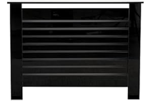 Homemade Design HMD High Gloss Black/White Grey Radiator Cover Decorative Cabinet Horizontal Slat 4 Size for Office Living Room Bedroom Hallway (high gloss black, W111.5xD19xH82cm) (21364)