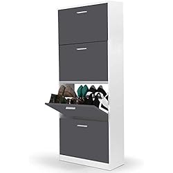 IDMarket - Meuble à chaussures blanc 4 portes gris foncé