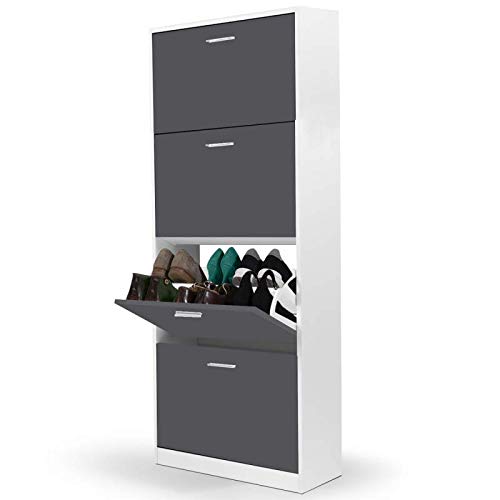 IDMarket - Meuble à chaussures blanc 4 portes gris foncé