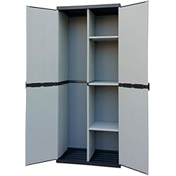 Adventa, Armoire Porte-balais en résine 2 Portes, étagères réglables (intérieur/extérieur), Gris Noir, 68 x 39,5 x 168