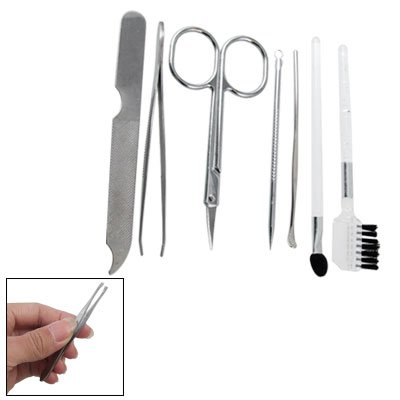 Sourcingmap Eyebrow Comb Scissors Earpick Cosmetic Tool Kit - 7 in 1