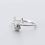 Thumby S925 Silberring Weiblich Klein Frisch Diamant Oyster Ring Niedlichen Tier Hirsch Ring, 6