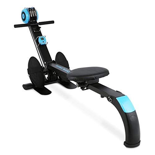 Capital Sports Stringmaster - Machine Aviron de Musculation et Entrainement Fitness, Rameur d'appartement Pliable, Charge Max de 100kg, Ordinateur de Bord, Métal Robuste, Bleu