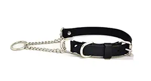 ZIIZO Genuine Leather Martingale Dog Collar Choke Collar with Brass Hardware (M-L (15-25 inches), Black)