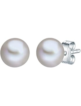 Valero Pearls Classic Collection Damen-Ohrstecker Hochwertige Süßwasser-Zuchtperlen in ca.  7 mm Button hellgrau...