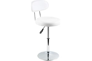 FURWOO PU Leather Work Chair for Barber Shop Salon Beauty Task Drafting Salon Stool Swivel Shop Stool with Backrest Small (White)