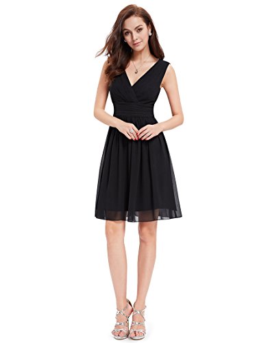 Ever-Pretty Robe de Soiree au Genou en Double V-col Classique 40 Noir