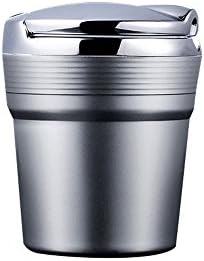 YOIFO Prime Car Electronic LED Ashtray,10CM Large Ash tray Holder with Lid,Outdoor Unique Design Portable Ashtray Bucket and Lighter for Car,Home,Outside,Garden,ect (Silver)