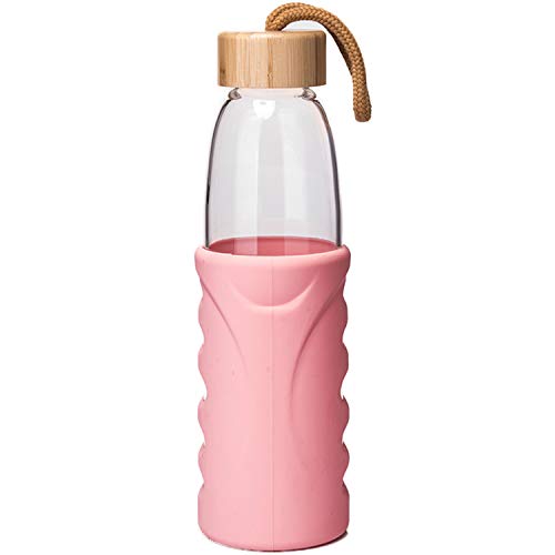 Life4u Sport Bouteille d'eau en Verre au Borosilicate avec Manchon en Silicone sans BPA Gourde en Verre 500 ML Rose