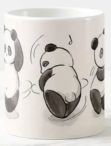 Mott2 Panda Food Dance Unique Ceramic Cute Fun Design Printed Coffee Mug (Multicolour, 325ml)