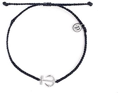 Pura Vida Silver Mini Anchor Black Bracelet - Handcrafted with Silver-Coated Charm - 100% Waterproof