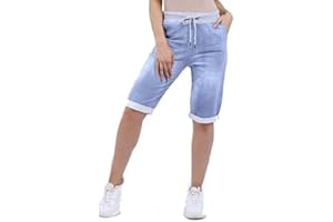 Chilgoza Italian Ladies Women's Elastic Waist Cotton Turn Up Shorts Size UK Fit 8-22