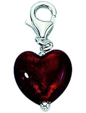 Silber 925 Sterling Silver Charms - Anhänger - Herz mit Glasstein - B. 12,7 mm - H. 13,7 mm