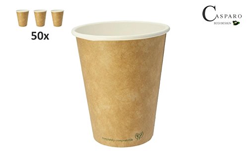 spécifications 50 gobelets jetables Bio (Marron) | respectueuse to Go Gobelet 2171326 | Gobelets en carton pour boissons chaudes | kompostierbare Mug | casparo Eco Design, 200ml