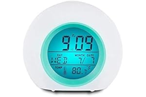 Zeerkeers Réveil numérique pour enfants, filles, réveil numérique avec température intérieure et calendrier, 6 sons naturels et 7 couleurs changeantes pour enfants