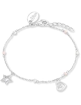 s.Oliver Kinder-Armband Herz Stern Süßwasserzuchtperle 925 Silber rhodiniert Zirkonia mehrfarbig 18 cm-2012657