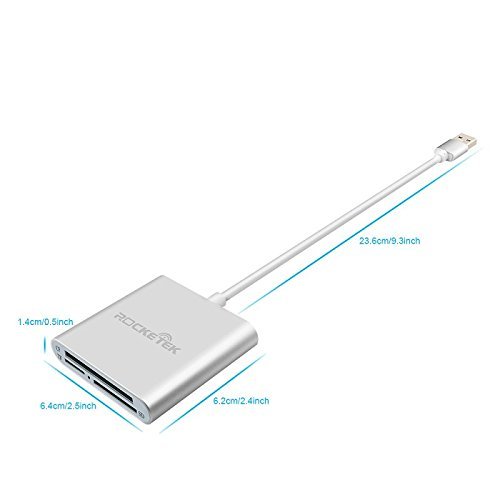 Aluminium-Kartenleser, Rocketek USB3.0 Alles in 1 Speicherkartenleser / Writer mit 3 Steckplätzen für CF-Karte, SD, Micro SD und mehr Speicherkarten - 2