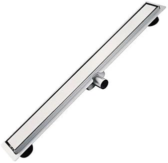FMYXZ L 600mm Stainless Steel 304 Linear Horizontal Shower Drain with Surrounding Tile Flange Waste Channel with Side Outlet without Hole on Surface