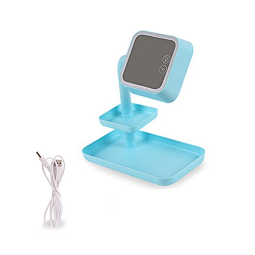 Uonlytech LED Vanity Mirror and Table Lamp Rechargable with 2 Storage Trays and USB Cable (Blue)