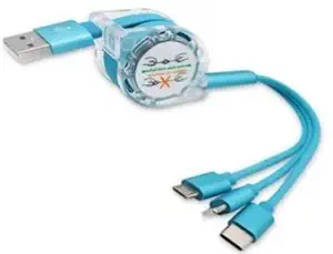 King Shine Retractable Multi Charging Cable | 3-in-1 USB Charging Cord Compatible with Phone/Type C/Micro USB for All Android and iOS Smartphones (Random Colour)