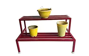 PP Chair, Home Garden Iron 2 Step Garden Plant Stand, Pink, Standard Size Heavy Duty, Hold Upto 300 kg Weight