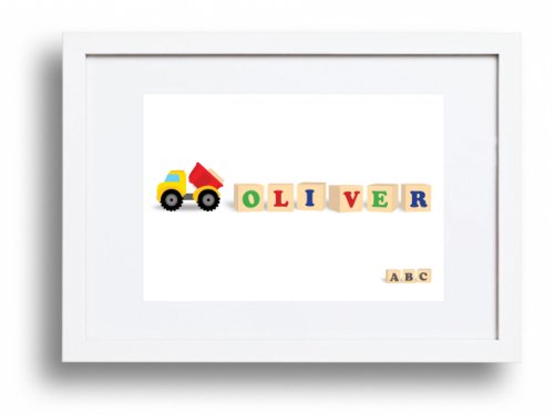 Baby or child's personalised gift - Name print/picture in Boy Building Blocks theme - A4