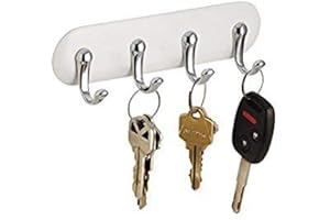 mDesign Wall Key Holder - 4 Key Hooks for Kitchen, Hallways and Entryways - Wall Mounted Key Rack - White