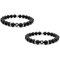 Mister Boncuk Immortal Love – Personalisiertes Couple Armbänder aus schwarzen Onyxsteinen mit Edelstahl zwischen Perlen. Armbänder für Paare - Partner - Pärchen - Namensarmband - Namensarmbänder - Ideal als Geschenkidee