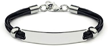 Personliased Steel and Leather ID Bracelet with Free Engraving and Gift Box