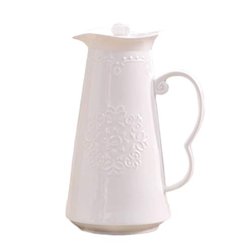 ufengke-ts Théière Blanc en Porcelaine Fleurs en Relief avec Couvercle en Papillon, Théière Anglaise Grande Capacité Bouilloire Froide Vintage, pour Cadeau, Ménage, Bureau 1400Ml