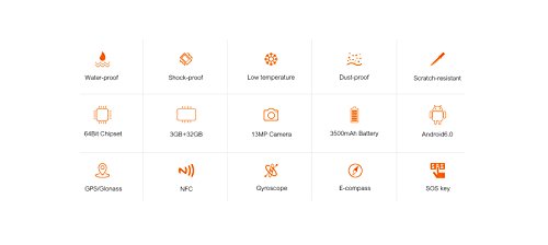 Ulefone ARMOR - 4.7 pollici Corning Gorilla Glass 3 schermo impermeabile antiurto antipolvere IP68 4G smartphone Android 6.0 Octa core a 1,3 GHz 3GB di RAM 32GB ROM 5MP + 13 MP fotocamera NFC GPS Slim corpo - arancia