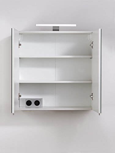 Cavadore 86073 Spiegelschrank Sleek 03 / Eleganter Badezimmerschrank mit Spiegel / inkl. Warmton LED-Beleuchtung & Steckdose / Weiß / Soft Close Funktion / 21 x 60 x 60 cm (T x B x H) - 5