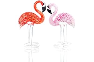 H&D HYALINE & DORA H&D Hyaline&Dora 2PCS Art Glass Flamingos Ornament Sculpture,Hand Blown Glass Animal Figurine Home Decoration Valentines Day Gifts For Her Him (red and pink)