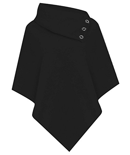 Womens Cape Shawl Wrap Long Knitted Sweater Folded Roll Neck Button Jumper Ladies Poncho Top One Size