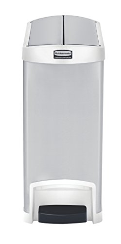 Rubbermaid Slim Jim 1901991 30 Litre End Step Step-On Stainless Steel Wastebasket - White