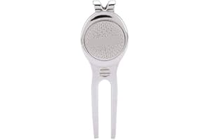 DWAWOO Golf Divot Tool, Zinc Alloy Golf Ball Pitch Fork Green Repair Tool with Removable Ball Mark(D102 Silver)