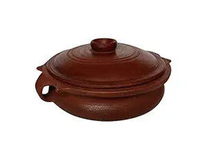 Beverlion LPG and Microwave Unglazed Pre Seasoned Clay Handi/Earthen Pot for Cooking Pot with Lid - 3 Litre - Red