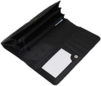 Ladies Large Purse Pu Synthetic Zip Coin Compartment Card Holder Photo Id Gifts (Black)