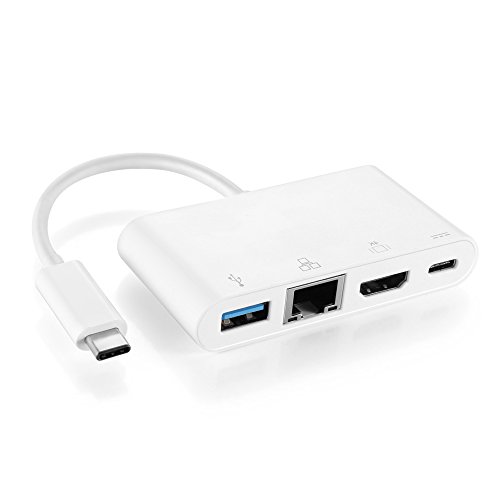 TNP USB C zu HDMI + USB 3.0 Typ A + Gigabit Ethernet + USB Typ C Power Lieferung Ladegerät Port Hub Adapter – usb-c zu SuperSpeed USB, RJ45 LAN Netzwerk Karte, 4 K 1080p Video Audio Konverter Wandler Kabel Draht - 2