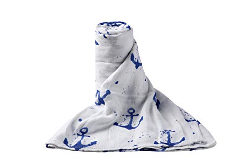 Muslin Swaddle Blankets with Organic Muslin Bamboo, Single, Navy, by Upstreet