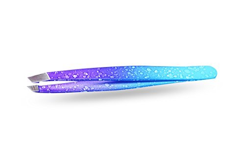 Professional Eyebrow Tweezers, Slanted, Hair Removal Tweezers Slant Tip - Stainless Steel (Blue with Purple)