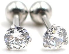 16g Cubic Zirconia 3mm Stone Ear Cartilage Studs Barbell Piercing Earrings 1/4" 2 pieces Color Choose (Clear)