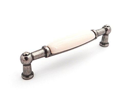 SO-TECH® Porzellangriff Landhaus Möbelgriffe Cremefarbig / Altsilberoptik BA 96 mm SO-TECH® Porzellangriff Landhaus Möbelgriffe Cremefarbig / Altsilberoptik BA 96 mm