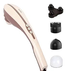 Lifelong LLM45 Rechargeable Full Body Massager With 4 Massage Heads & Variable Speed Settings For Pain Relief and Relaxation| Handheld Massager| Cordless Full Body Massage Machine for Home (1 Year Warranty, Brown)
