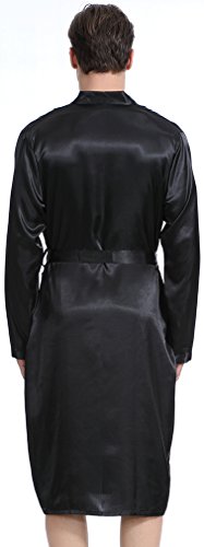 FLYCHEN Herren Lange Klassische Satin Robe Morgenmantel Bademantel 4 Farbe - 6