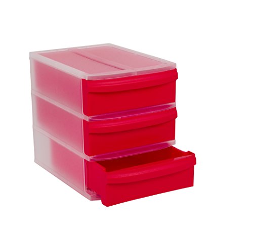 Rotho 1114690001 Schubladenbox Systemix Tower aus Kunststoff, Ablagebox Grösse S, 26,5 x 19,2 x 23,3 cm, transparent / rot - 2