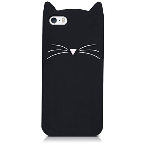 kwmobile Funda para Apple iPhone SE   5   5S - Carcasa Protectora de  Silicona  y dise  o con Gato - Cover  Trasero  de m  vil